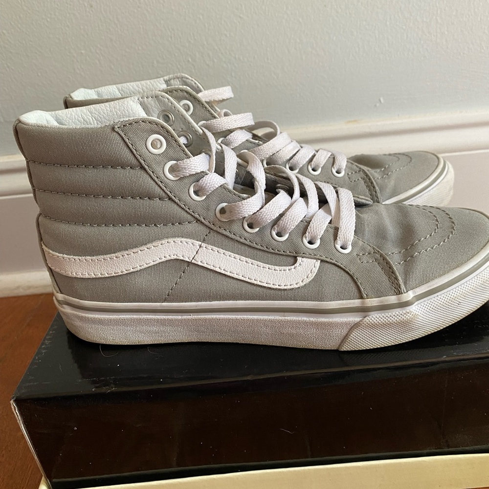 High Top Canvas Vans in Light Gray with White Accents - Picture 5 of 7